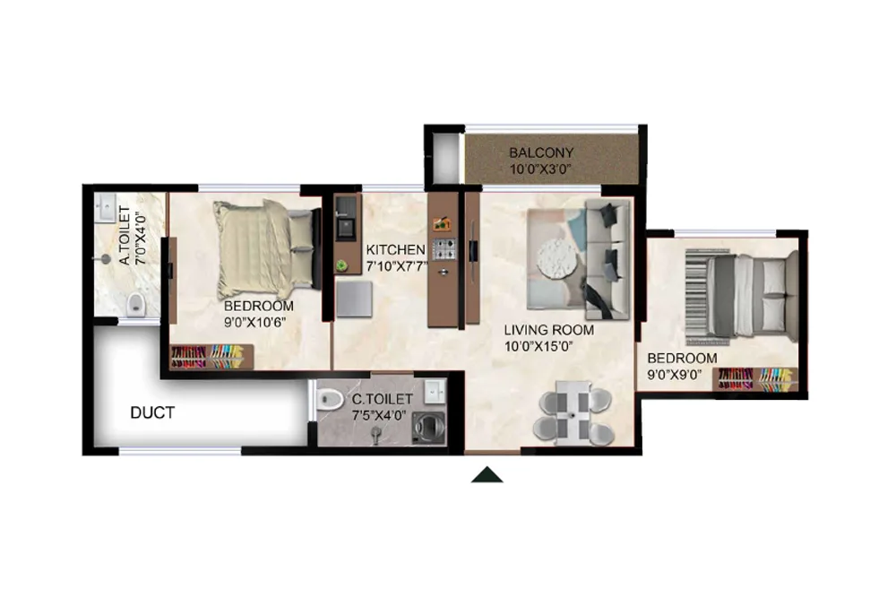 1 BHK 395-436 Sq.ft.